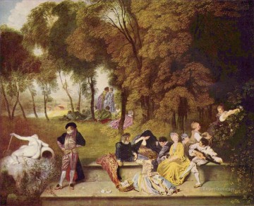  plein Oil Painting - Reunion en plein air Jean Antoine Watteau